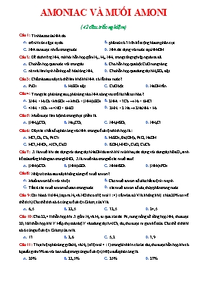 Bài tập trắc nghiệm Hoá học 11 - Bài 8 Amoniac và muối amoni (Có đáp án)